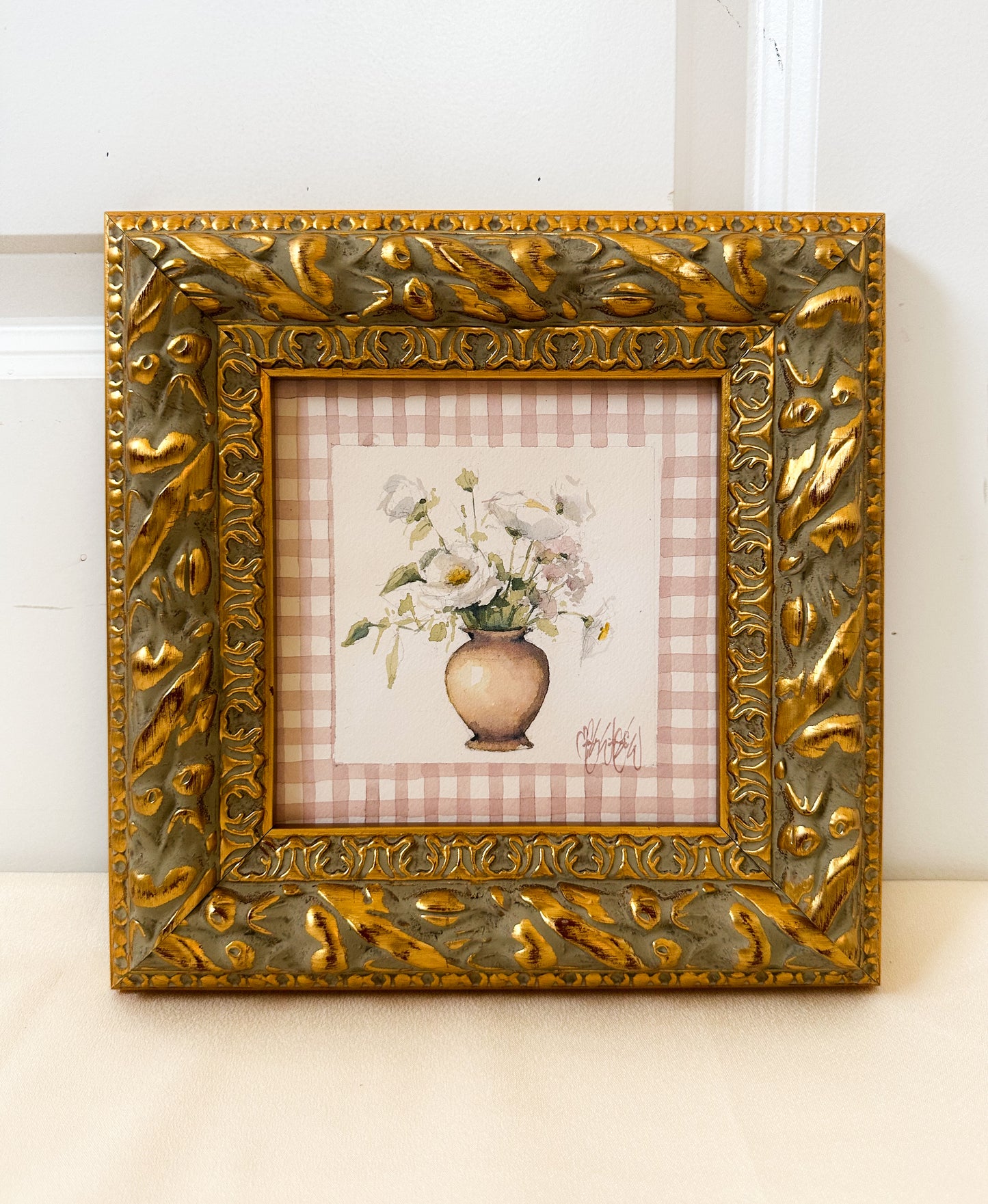 PRINT - Watercolor Peony Gingham