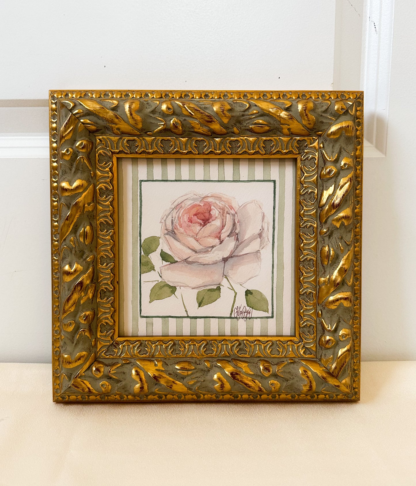 PRINT - Watercolor Peony Stripes