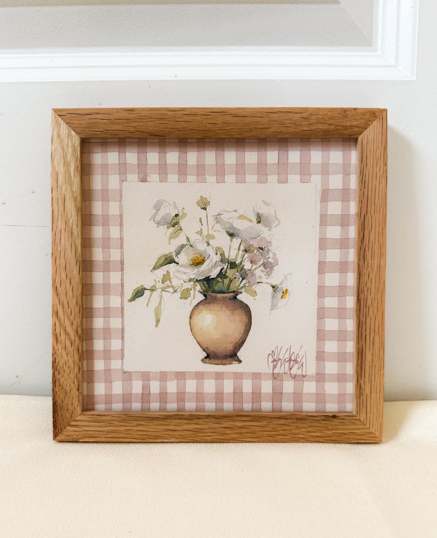 PRINT - Watercolor Peony Gingham