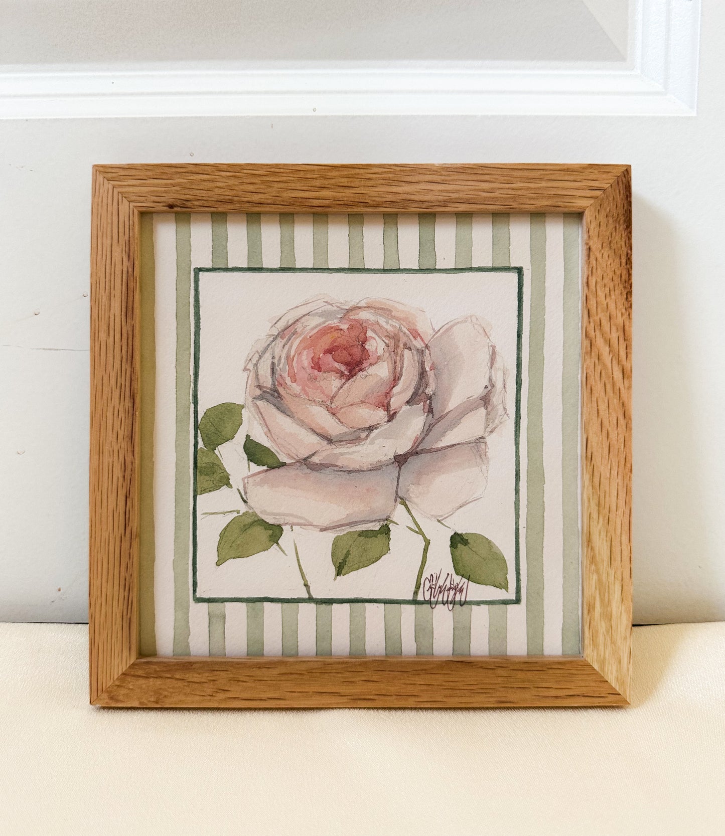 PRINT - Watercolor Peony Stripes