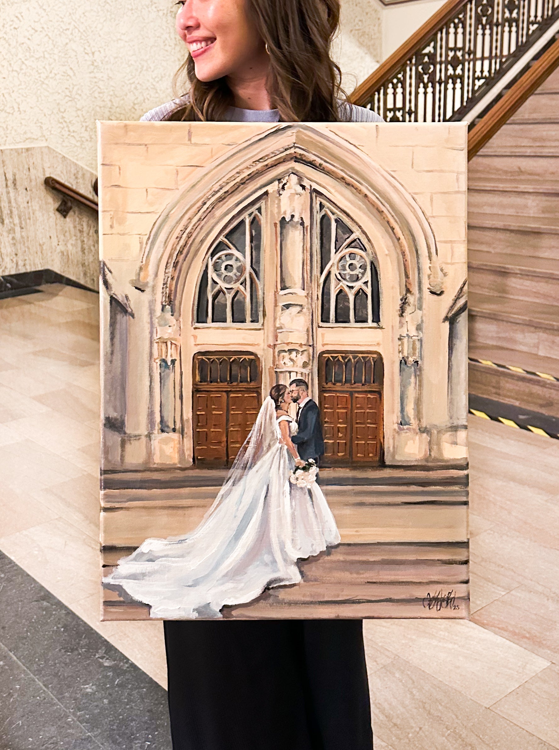 wedding painting of the scottish rite cathedral in indianapolis, indiana by emily winslow