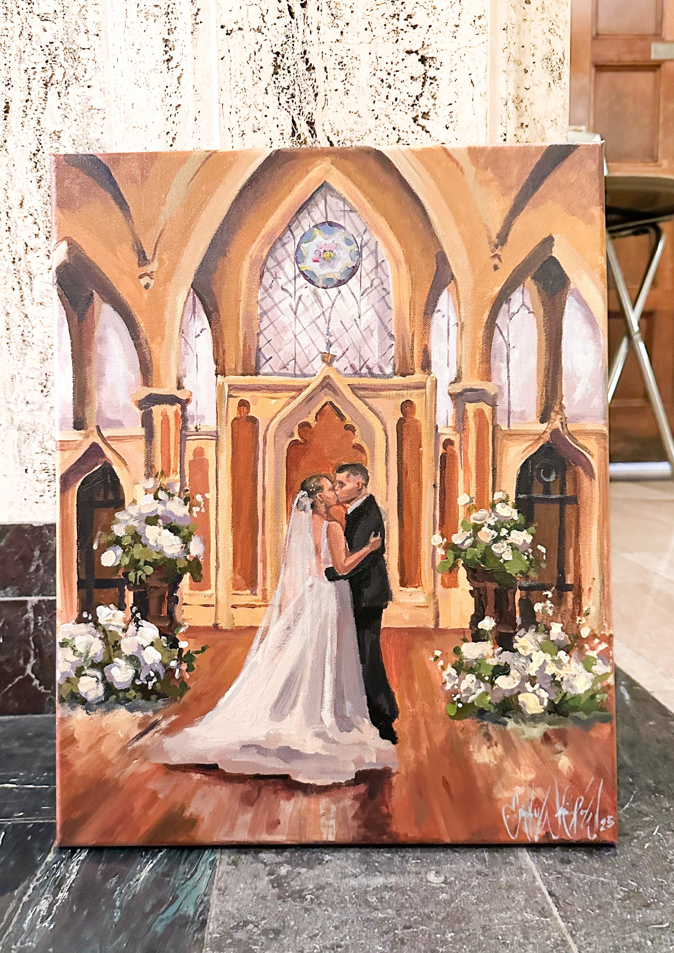 painting of the. bride and groom at the scottish rite cathedral in indianapolis indiana